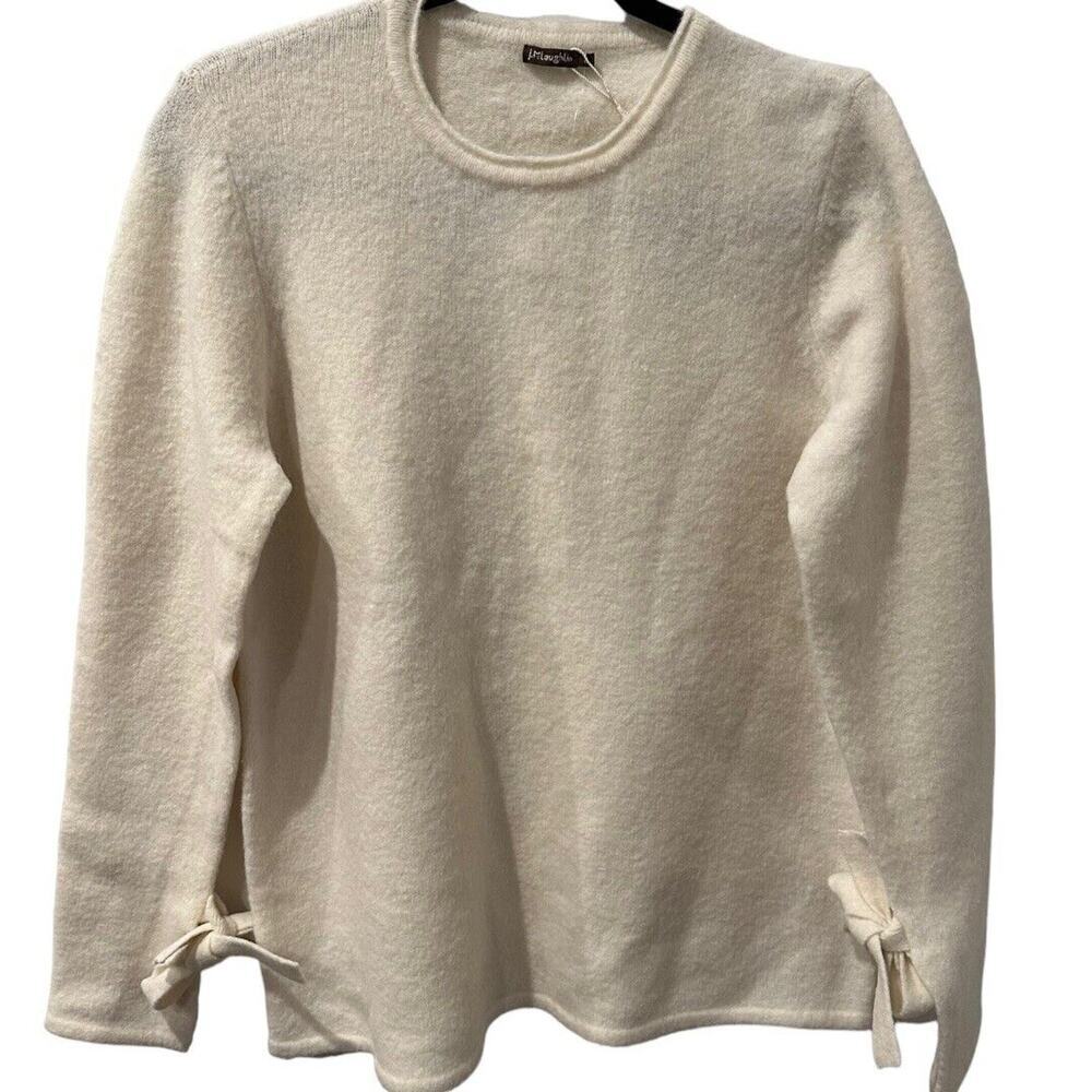 J. McLaughlin Marais Wool & Alpaca Blend Crew Neck Cream Sweater Size L NWT